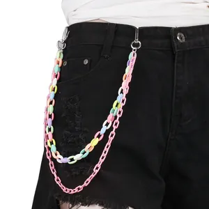 Double-layered colorful acrylic pant chain with candy colors and silver metal snap hooks