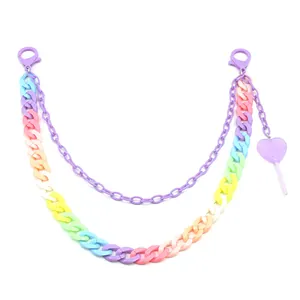 Colorful double-layer resin pant chain with heart lollipop pendant and purple lobster clasps