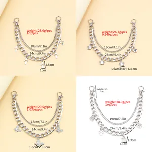 Detail specifications of silver bag chains with star, butterfly and cross pendants