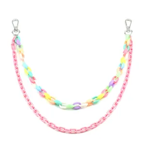 Double-layered acrylic pants chain in pastel macaron colors with silver lobster clasps