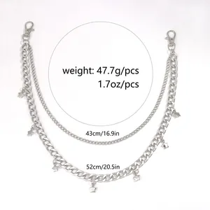 Detailed view of double-layer silver star chain with size labels and lobster clasps
