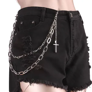 Punk Rock Legierung Kreuz Hosenkette Hip Hop Mehrlagige Metall Taillenkette Für Jeans Herren Damen Streetwear Mode Schmuck