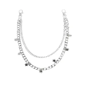Hip hop layered silver star pant chain with chunky links and lobster clasps for jeans