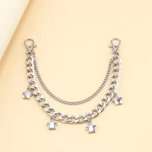 Silver layered bag chain with chunky link, thin curb chain, and four polished star charms