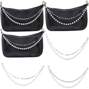 Black crocodile texture baguette bag with silver chain and pearl heart cross pendants