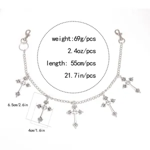 Detail showing hip-hop pants chain with five cross pendants and dimensions data