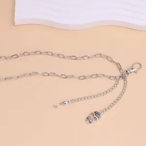 Silver skull and key pendant double-layered hip-hop pant chain with lobster clasps