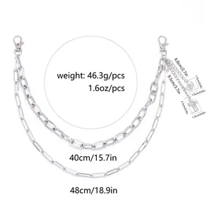 Detail view of double-layer silver hip hop chain with heart and cross pendants
