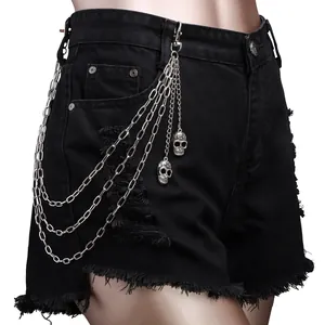 Catena per Pantaloni in Metallo Multistrato Punk Gothic con Teschi Catena in Vita in Lega d'Argento per Uomo Donna Gioielli Hip Hop Rock