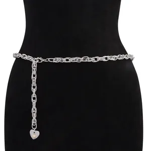 Silver metal waist chain for women with heart pendant and pearl floral details
