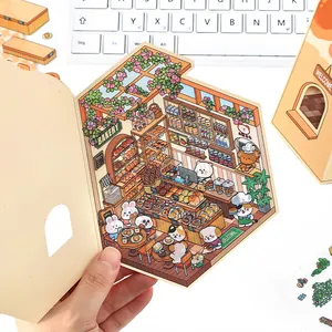 3D PET stickers of a miniature bakery house with warm bakery illustrations and DIY layers