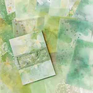 Grünes Aquarell-Deko-Papier-Set mit floralen Mustern und lasergeschnittener Banderole