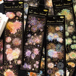 Lot de 3 autocollants PET feux d'artifice dorés laser pour scrapbooking et décoration