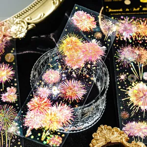 Autocollants décoratifs en PET motif feu d'artifice avec finition holographique