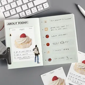 Koreaanse stijl planner set met cupcake stickers en kantooraccessoires in flat-lay