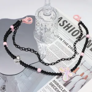 Süß Cool Y2K Schmetterling Perlen Taillekette Für Damen Rosa Schwarz Herz Anhänger Mehrlagige Hose Kette Gürtel Mode Schmuck