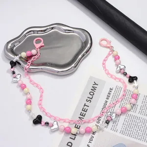Cadena de pantalón Y2K de acrílico con cuentas coloridas de corazón y cruz para mujer
