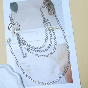 Mehrlagige silberne Metall-Taillenkette mit Sonnen- und Mondanhängern für Kleider