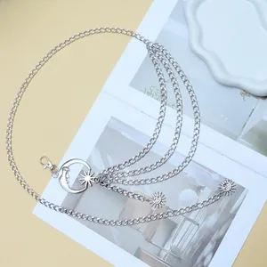 Silberne mehrlagige Taillenkette mit Sonne, Mond und Sternenanhängern für Kleider