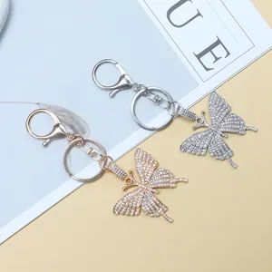 Zinc Alloy Butterfly Keychain Rhinestone Crystal Key Ring Purse Bag Hanging Ornament Fashion Jewelry Decoration Gift For Women