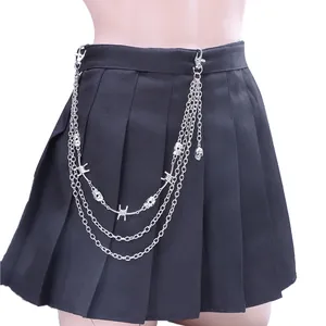 Punk Gothic Schedel Prikkeldraad Meerlaags Broekketting Voor Heren Dames Hip Hop Metalen Taille Ketting Portemonnee Ketting Riem