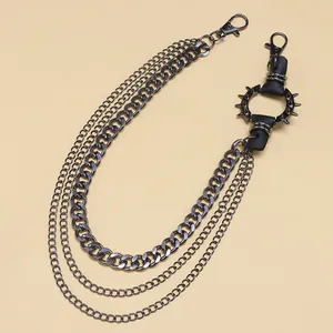 Mehrlagige Gunmetal Punk-Hosenkette mit Stachelring und schweren Metallgliedern
