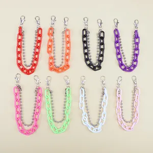 Colorful acrylic chain with silver beaded metal layer and lobster clasps in eight vibrant colors