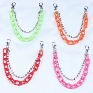 Neon acrylic double-layer chain waist belt with silver metal bead link for women