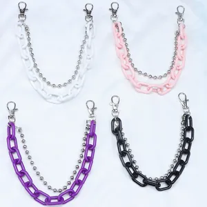 Double-layer acrylic neon waist chains with metal bead links in four vibrant colors