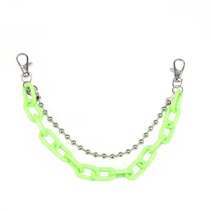 Neon green acrylic and silver metal double-layered waist chain with lobster clasps