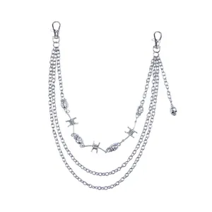 Meerlaagse punk broekketting met schedelhangers en prikkeldraad metalen schakels