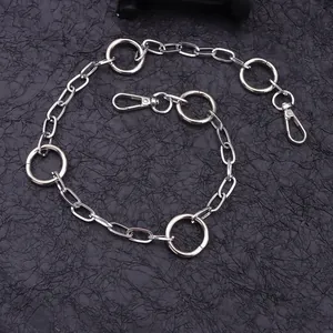 Silver metal pants chain with circular links and lobster clasps for street style fashion