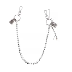 Polished silver bead chain with lobster clasps and rings, 43.5cm length specifications