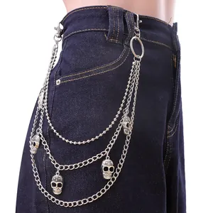 Catena per Pantaloni Punk Multistrato con Teschi Lega d'Argento Hip Hop Catena da Vita Streetwear Gioielli in Metallo