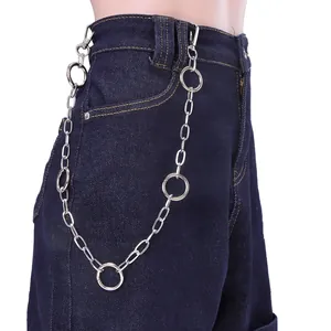 Unisex Streetwear Metal Pant Chain Hip Hop Punk Large Ring Waist Chain Belt Jewelry Accessory For Jeans Silver