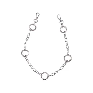 Silver metal chain accessory with circular links and swivel lobster clasps for pants