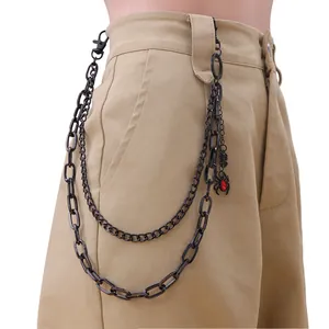 Cadena de Pantalón de Metal Negro de Doble Capa Gothic Punk Con Colgante de Araña Strass Rojo Accesorio de Cintura Streetwear