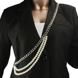 Moda Catena in Vita a Più Strati Con Künstliche Perle per Donna Oro Argento Lega Metallo Catena per il Corpo Gioielli per Feste