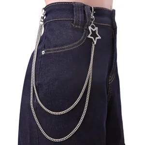 Chaîne de Pantalon en Métal Double Couche Punk Avec Pendentif Étoile Hip Hop Argent Chaîne de Taille pour Jeans Hommes Femmes