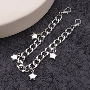 Tobillera de doble cadena de plata de moda con colgantes de estrellas pulidas