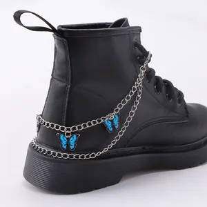Chaîne de Chaussures Multicouche en Alliage de Métal Avec Pendentifs Papillon Bleu pour Bottes Femme Punk Doux Cool Décor