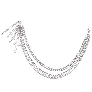 Catena per scarpe multistrato in argento con croci punk per accessori stivali gotici