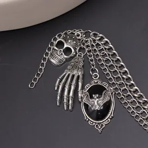 Chaîne de chaussure gothique multicouche avec crâne, main squelette et pendentif chauve-souris