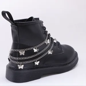 Multilayer Butterfly Pendant Metal Shoe Chain For Martin Boots Women Fashion Shoe Accessories Cool Silver Chain Decoration