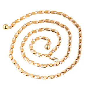 Elegant gold metal waist chain with flower-shaped links and adjustable lobster clasp