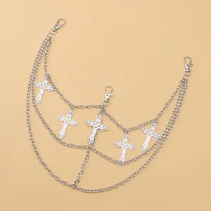 Mehrlagige silberne Taillenkette mit Kreuzanhängern und Karabinerverschlüssen für Damen