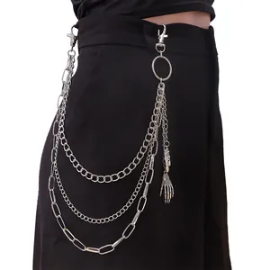 Chaîne de Pantalon en Métal à Plusieurs Rangs Punk Avec Masque de Pharaon Et Pendentifs Main de Squelette Chaîne de Taille Gothique Hip Hop Pour Homme Femme Bijoux Argent