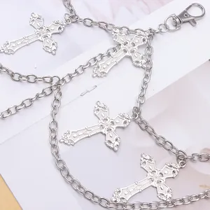 Mehrlagige silberne Metall-Taillenkette mit Kreuzanhängern und Karabiner für Damen