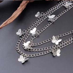 Multilayer butterfly metal shoe chain accessory for boots with silver butterfly pendants