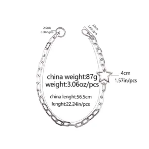 Detail view of silver hollow star chain with lobster clasp and round spring ring buckle